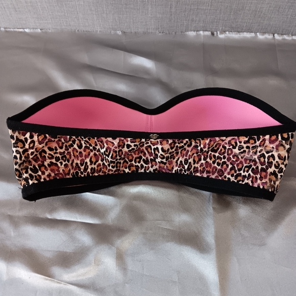 PINK VICTORIA'S Secret Bandeau Bra Leopard Lace Medium Push Up Strapless Y2K - Picture 3 of 6